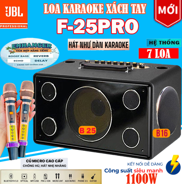 SIÊU LOA NÂNG CẤP 2024- Loa Karaoke Xách Tay JBL F25 Pro - Kèm 2Micro UHF Hát Nhẹ , Chống Hú Hệ Thốn