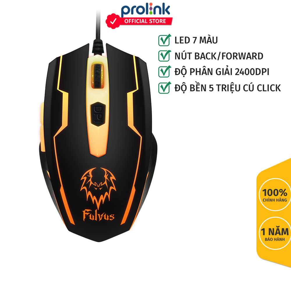 Chuột gaming có dây prolink fulvus pmg9003, 2400 dpi, đèn led 7 màu - hàng chính hãng
