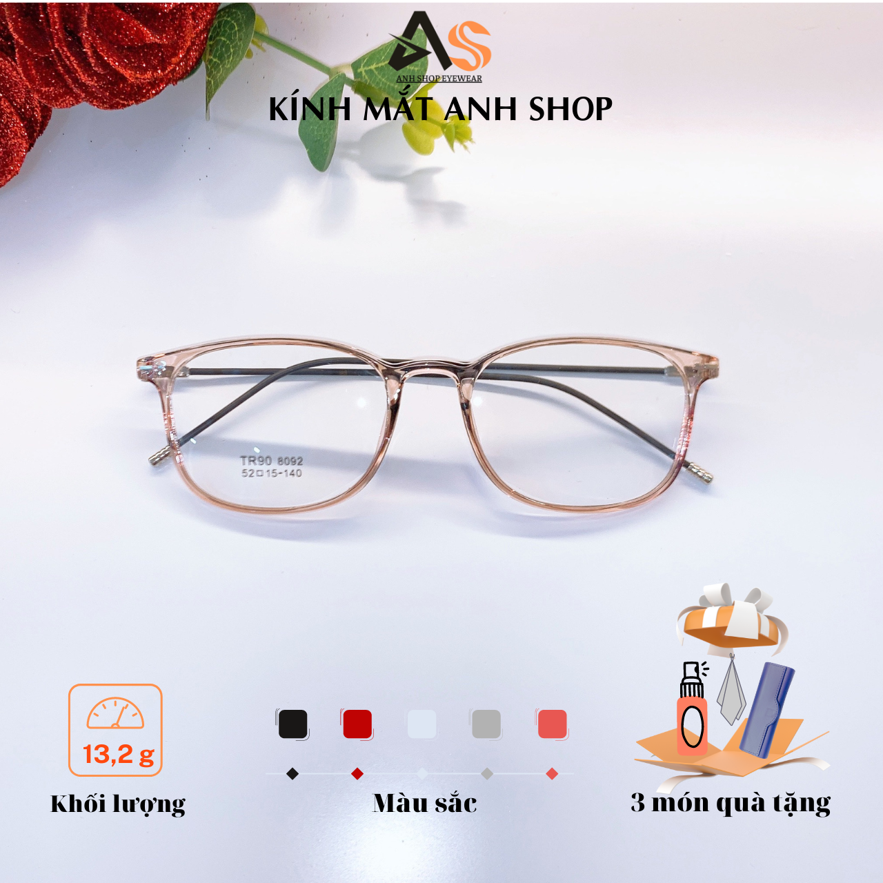 [3-5/8 Hoàn Tiền 25%] Gọng kính tròn bầu nhỏ gọng tăm nhẹ 8092A