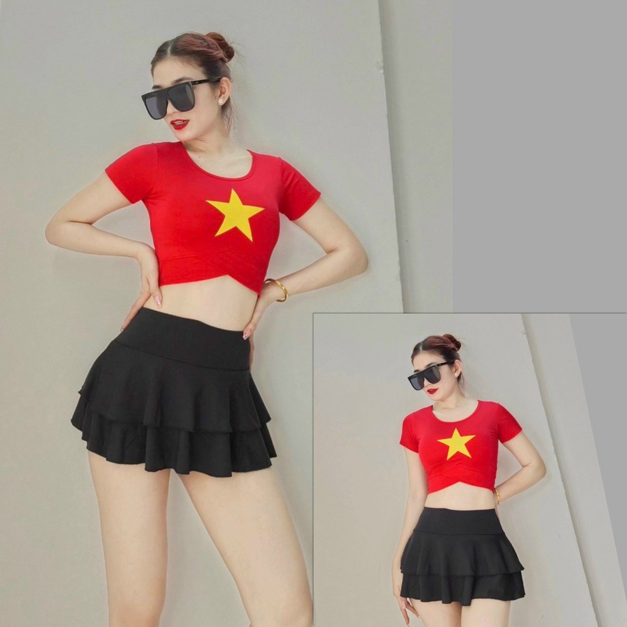 Sét váy đỏ ngôi sao dáng thể thao