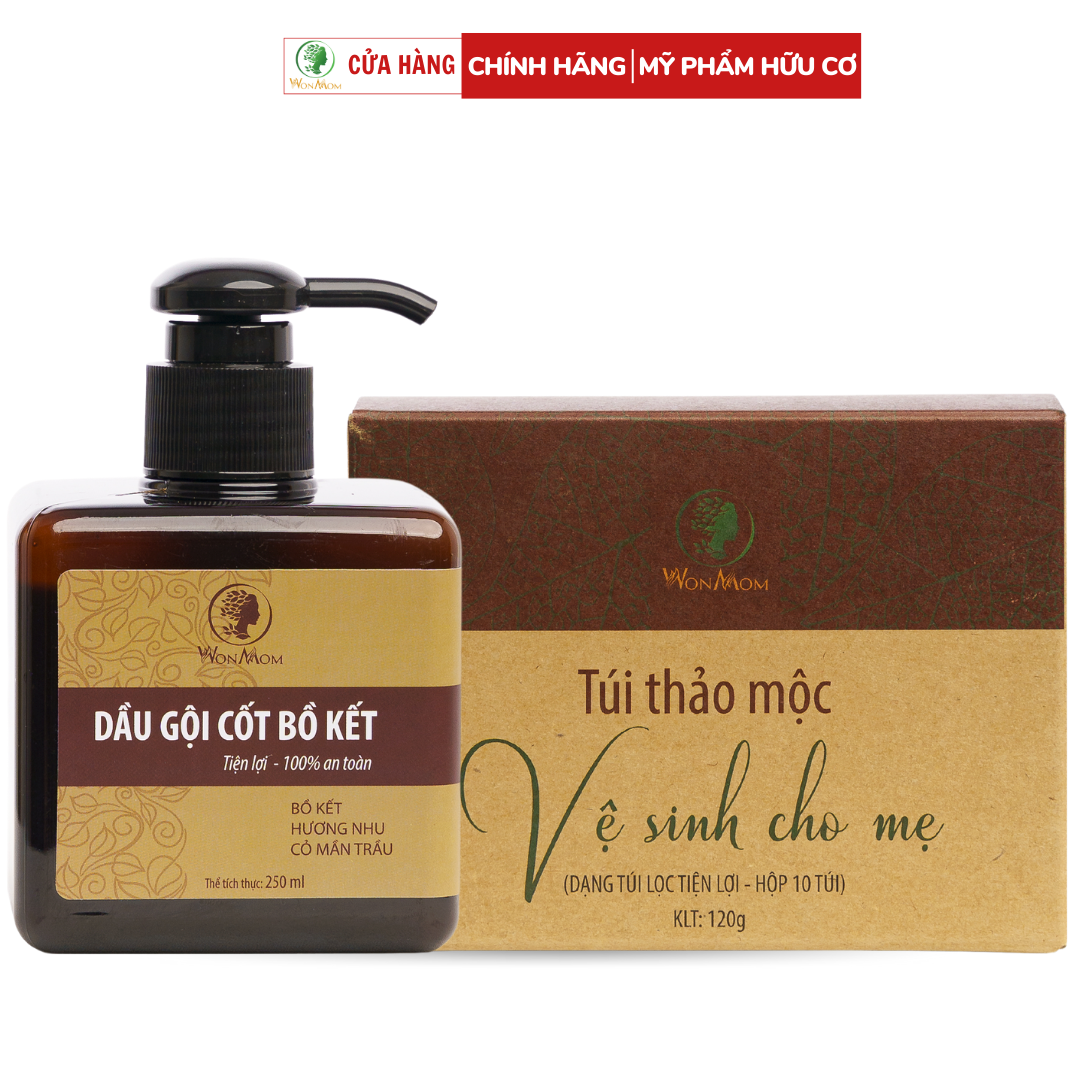 Combo 1 dầu gội cốt bồ kết + 10 túi xông vùng kín thảo dược Wonmom