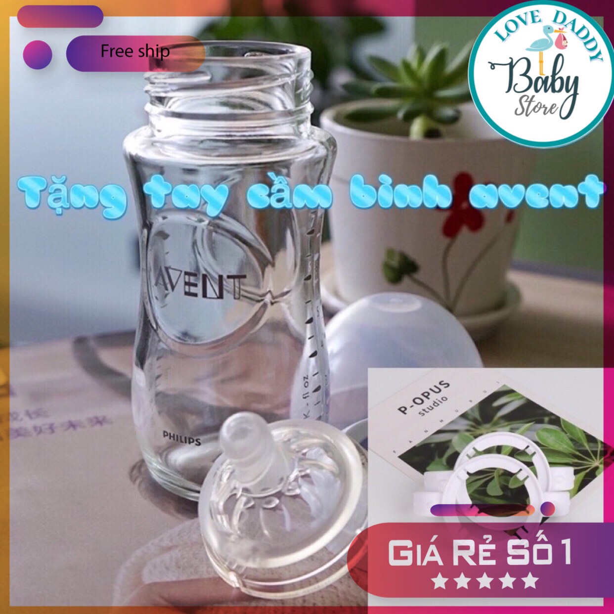 Bình Sữa Philip Avent Natural Thủy Tinh Nội Địa Mỹ 240ML, Đủ Size Cho Bé Từ 0-18 Tháng Tuổi, Không BPA, Núm Silicon, Tặng Tay Cầm Avent