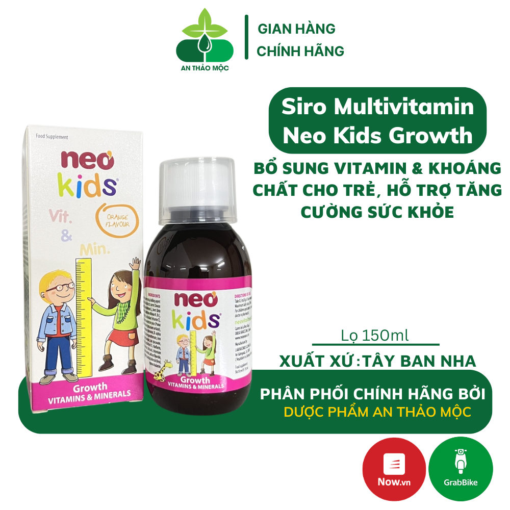 Siro Multivitamin Neo Kids Growth bổ sung vitamin khoáng chất giúp trẻ hết biếng ăn tiêu hóa tốt giảm ốm yếu 150ml