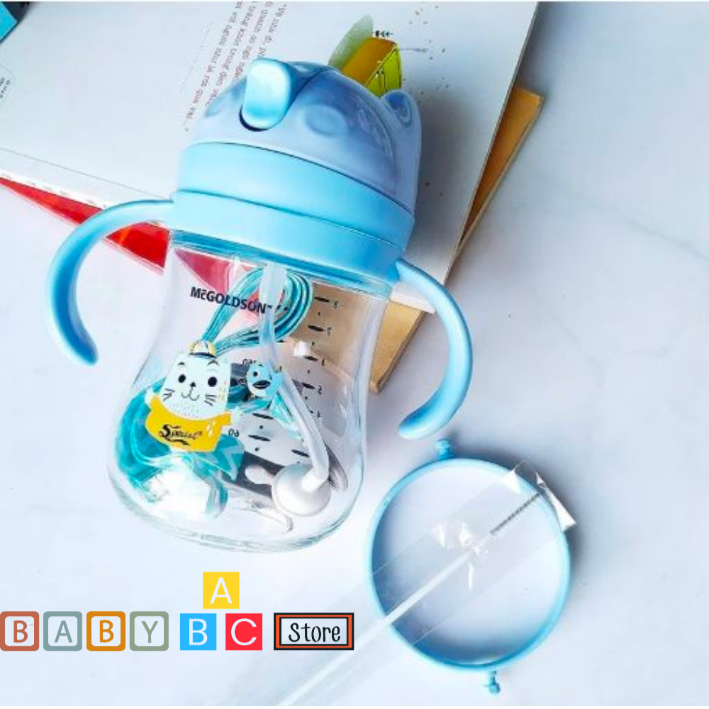 Bình Tập Uống Nước Ống Hút McGoldson 240ml Nhựa Tritan Cao Cấp Có Kèm Dây Đeo Phù Hợp Cho Bé Đi Học