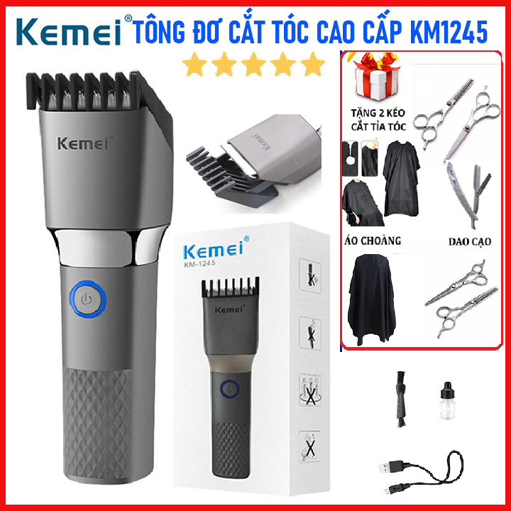 Tong đơn cắt tóc - tông đơ, tăng đơ cắt tóc kemei km 1245, máy hớt tóc gia đình và trẻ em, không dây, chuyên nghiệp