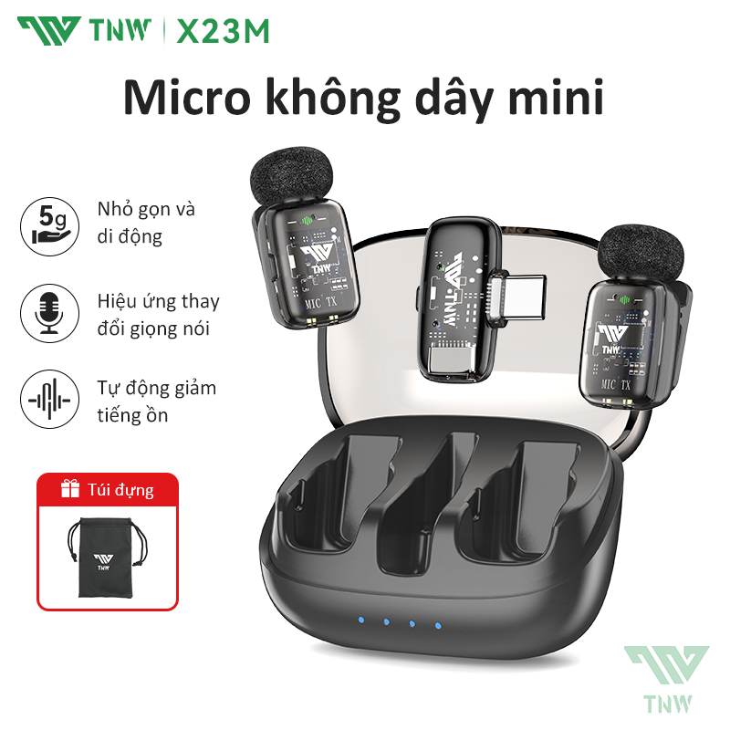  TNW X23M Mini Micro Thu Âm Không Dây Cài Áo Nhỏ Gọn Giảm tiếng ồn Micro Ghi Âm Thích iOS & Android 
