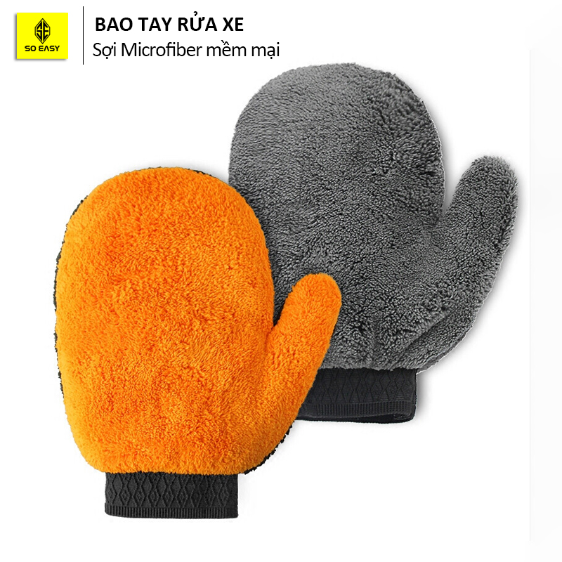 01 Găng tay rửa xe lông mềm mại RX36, bao tay lau xe xỏ ngón không xước xe hơi, xe máy, ô tô, thấm hút nước tốt, tạo nhiều bọt, dễ dàng vệ sinh