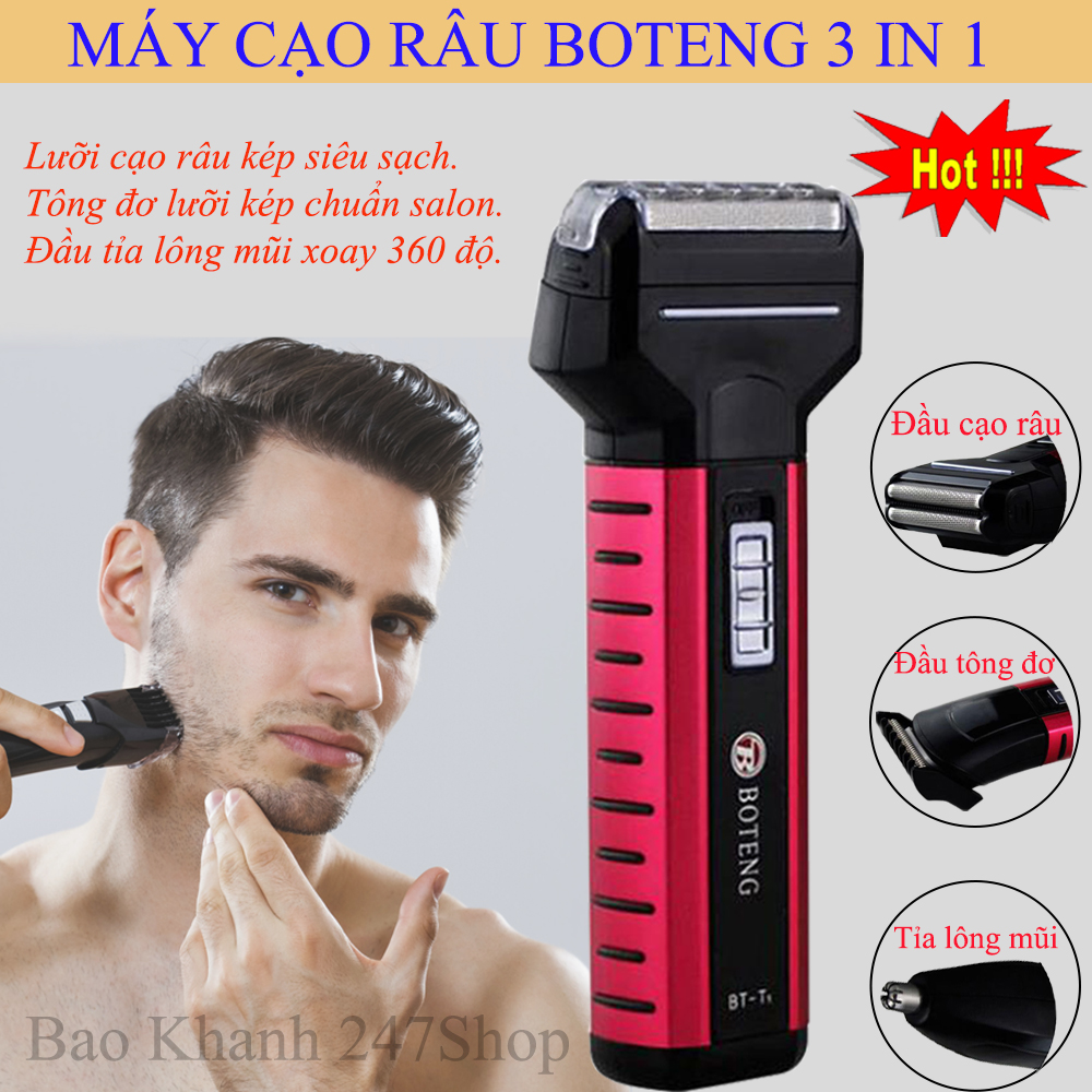 Máy Cạo Râu Boteng. Thiết Kế 3 Trong 1 Mang Lại Tính Đa Năng Và Tiện Lợi, Lưỡi Dao Kép Giúp Bảo Vệ Cho Da, Giúp Tiết Kiệm Chi Phí, Chất Liệu Cao Cấp, Không Han Gỉ Lưỡi Dao. GIẢM GIÁ KHỦNG + MUA NGAY.