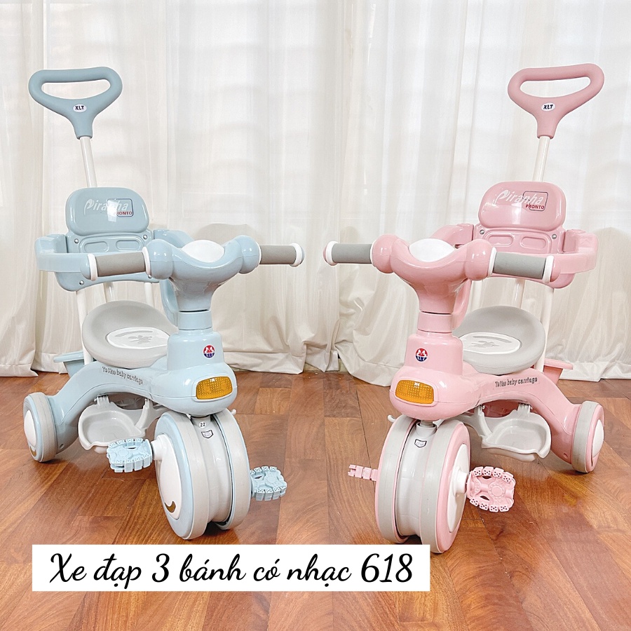 Xe đẩy 3 bánh đa năng cho bé có cán đẩy có nhạc và đèn cho bé từ 1-5 tuổi