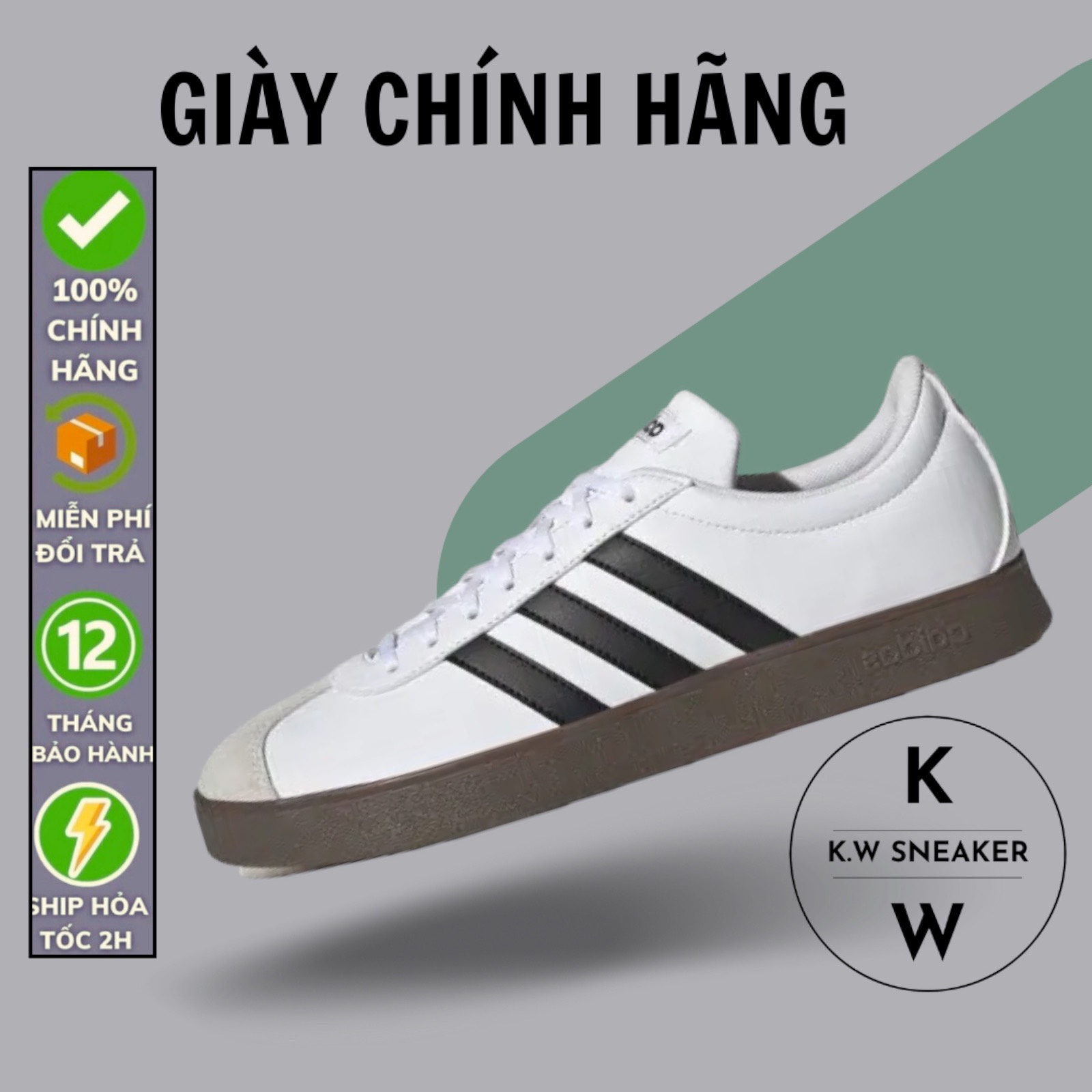 Giày vl court – white black gum