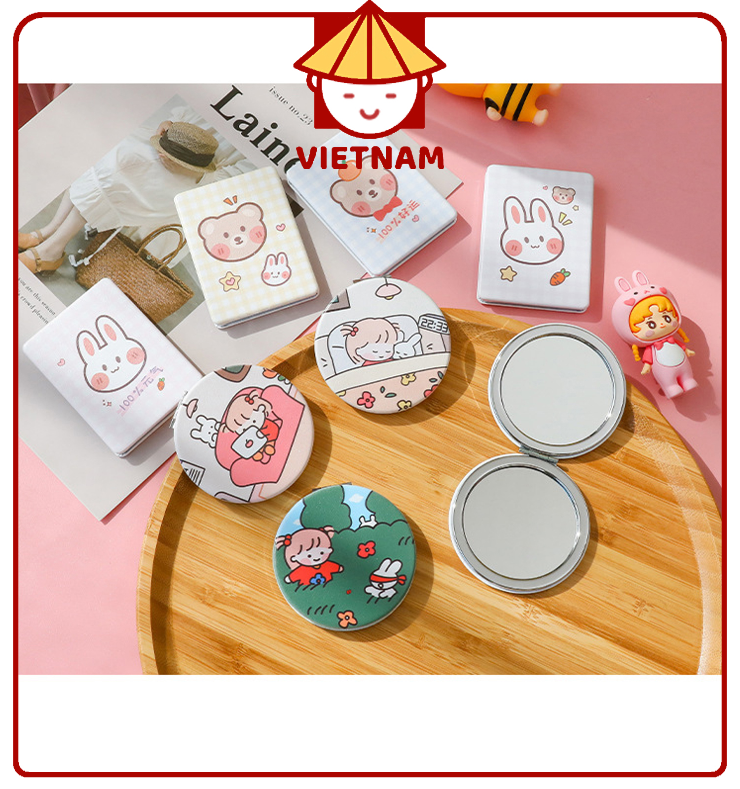 Gương mini cầm tay 2 mặt bỏ túi xách dễ thương cute - siêu rẻ