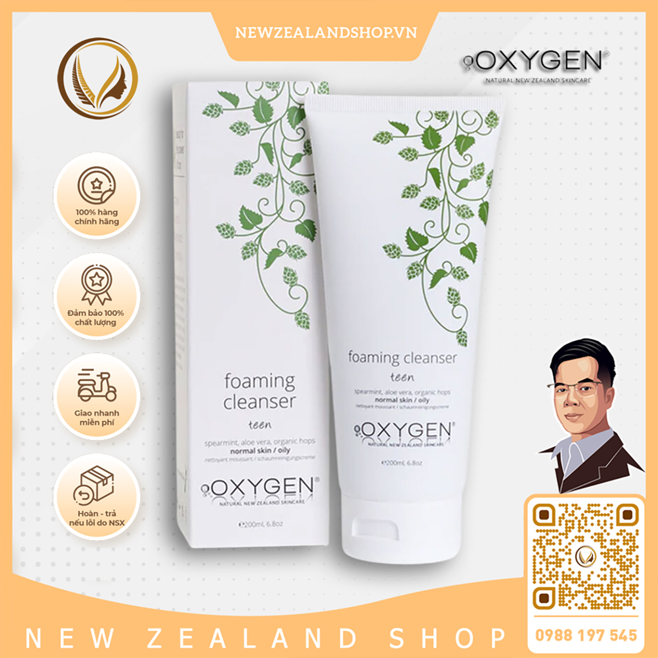 Sữa rửa mặt tạo bọt cho da thường, da dầu OXYGEN Foaming Cleanser