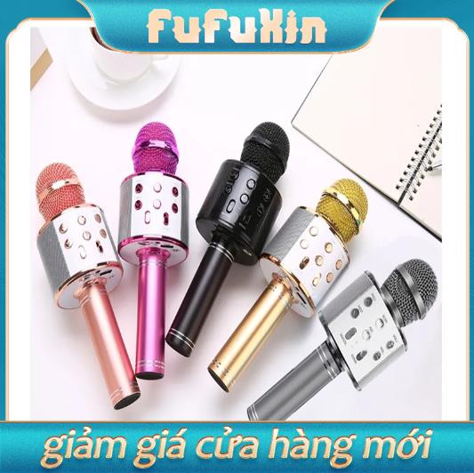 Micro Hát Karaoke Bluetooth Không Dây WS-858，Kèm loa Âm vang Ấm mic hát karaoke cầm tay mini micro hát trên xe hơi mic hát , loa bluetooth mini