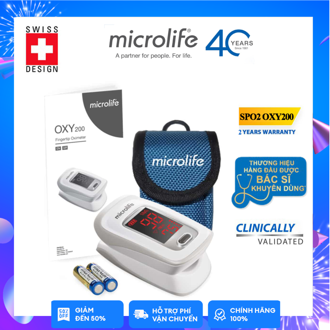 Máy đo nồng độ oxy trong máu và nhịp tim microlife spo2 oxy200 | chính hãng thụy sỹ - bảo hành 24 tháng