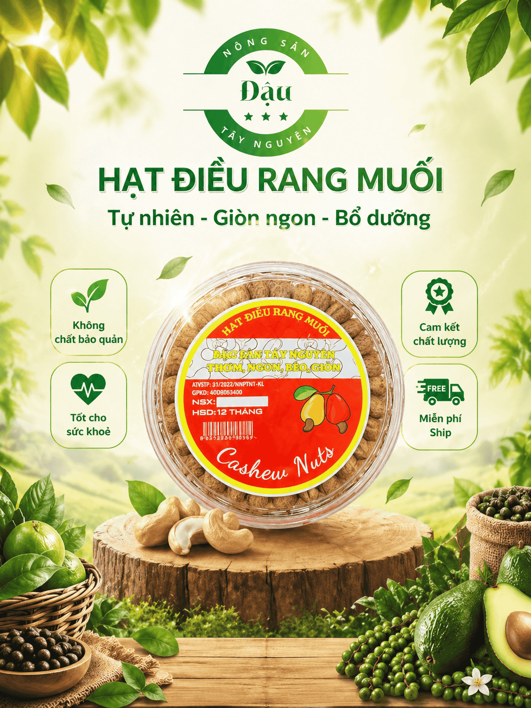 hạt điều xếp hoa rang muối hộp 500g - nông sản tây nguyên