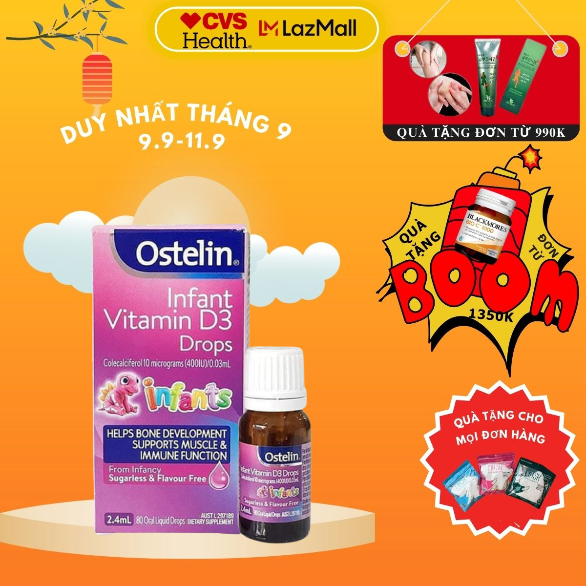Ostelin Infant Vitamin D3 Drop 2.4 ml dạng nhỏ giọt Úc cho trẻ sơ sinh và loại 20ml cho bé từ 6 tháng tuổi