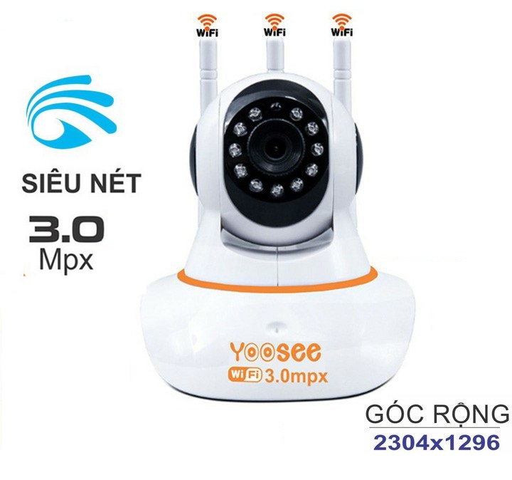 Camera ip yoosee x8100 3 anten 3.mpx fullhd ban đêm có màu, hỗ trợ thẻ nhớ 128g