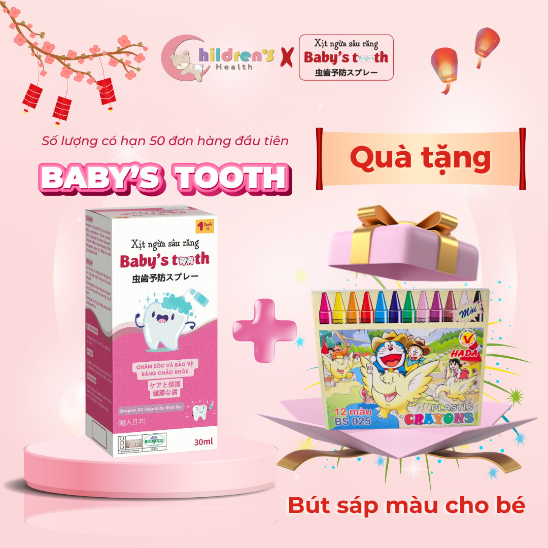 Xịt sâu răng cho bé Baby's Tooth, kem đánh răng nuốt được, ngăn ngừa hôi miệng, ố vàng, hà mủn, sáng răng trẻ em