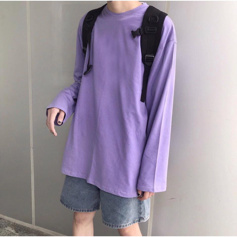 Áo Thun tay dài trơn Màu Tím dáng thụng basic - áo long tee unisex full size basic SW050