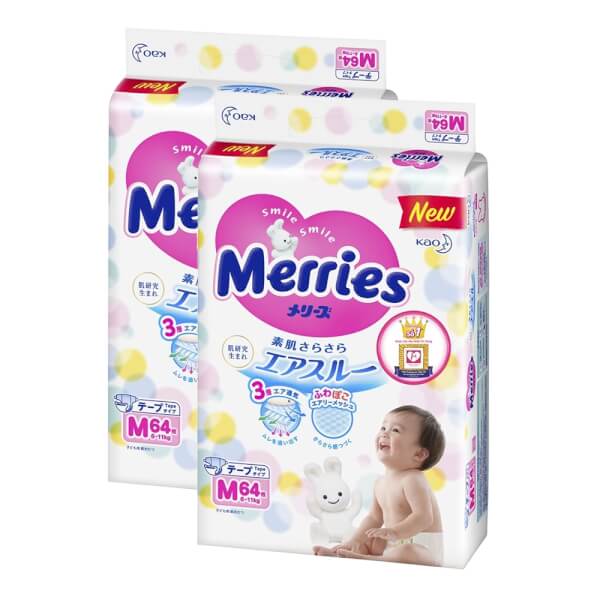Tã dán merries nb90/s82/m64+4/l54/xl44