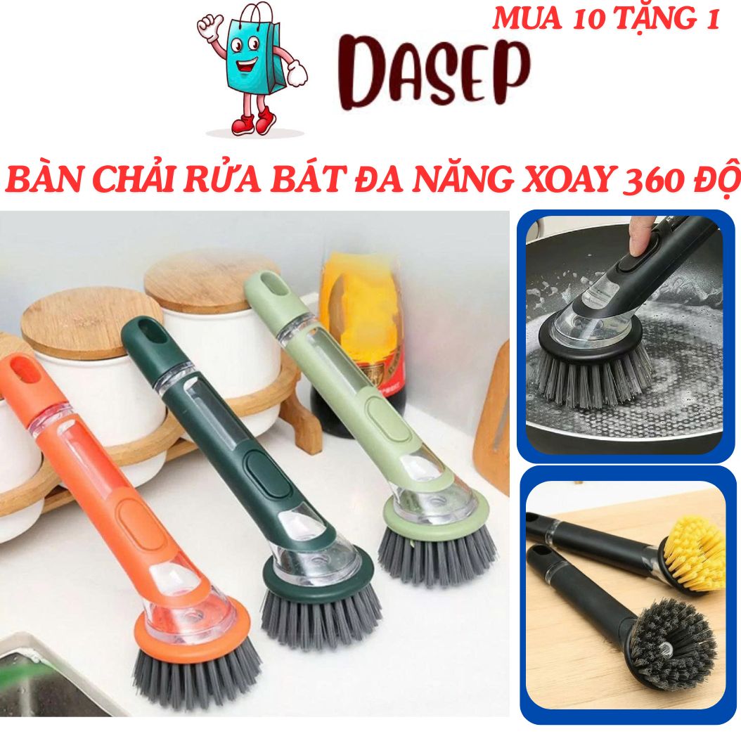 Bàn Chải Rửa Bát Đa Năng Xoay 360 Độ Tay Cầm Dài DASEP- Cọ Rửa Xoong Nồi Chén Bát Có Ngăn Đựng Xà Phòng