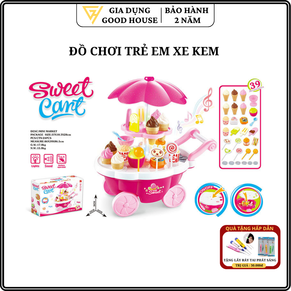 Xe kem - Xe đẩy bán kem - Có đèn, nhạc dành cho bé gái  Đồ chơi giải trí