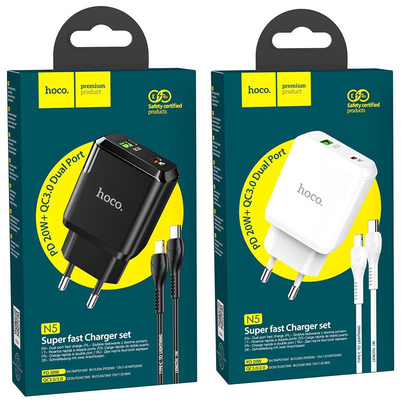 Bộ combo củ pd20w qc3.0 + cáp type c to lightning hoco n5