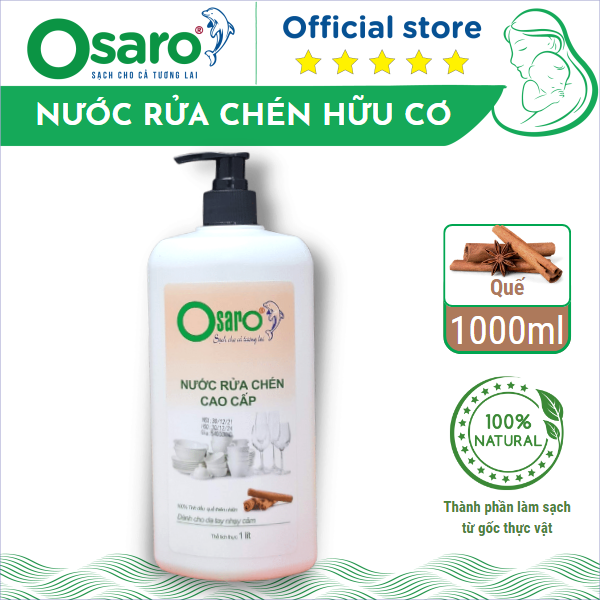 Nước rửa chén hữu cơ osaro 1l tinh dầu quế