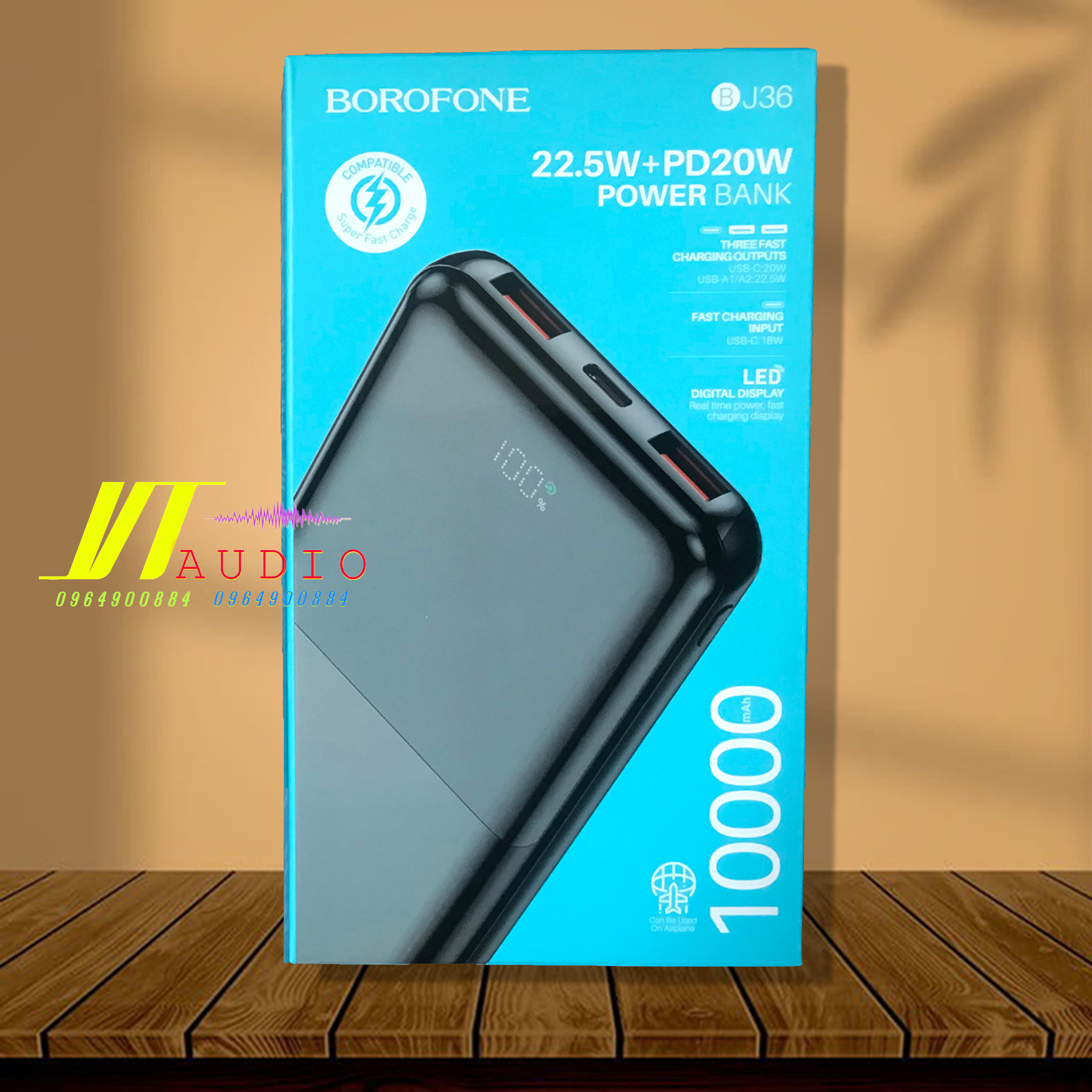 Sạc pin dự phòng, sạc dự phòng Borofone BJ36 10000mah . hỗ trợ sạc nhanh,
