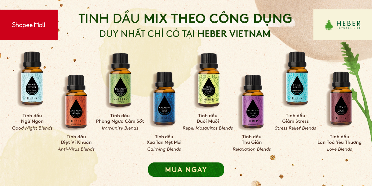 Tinh Dầu Thơm Phòng Heber Vietnam, Cao Cấp Nhập Khẩu, 100% Thiên Nhiên Nguyên Chất, Kiểm Nghiệm Quatest 3, Hương Dịu Nhẹ