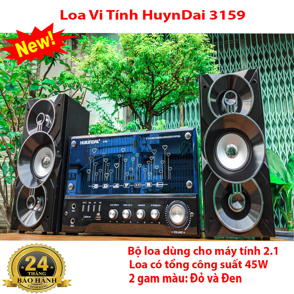 Loa vi tính huyndai 3159- bộ loa nghe nhạc 2.1, rms 50w huyndai- loa vi tính công suất lớn- điều chỉnh bass, treble dễ dàng- bh 12 tháng