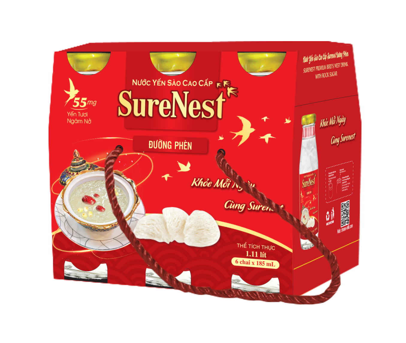 NƯỚC YẾN SÀO CAO CÂP SURENEST ĐƯỜNG PHÈN - CHAI 185mL - LỐC 6