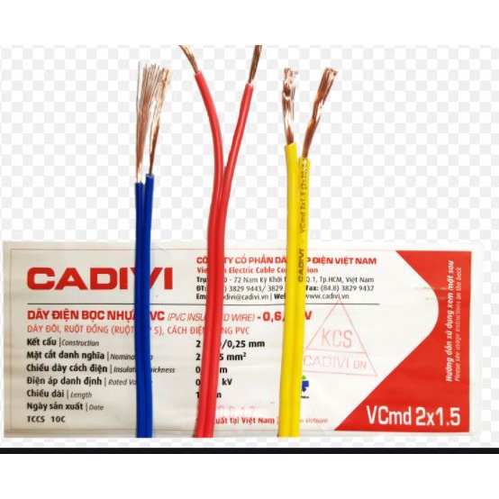 Dây điện đôi mềm cadivi 2x0.75 , 2x1.5 mm- hàng chính hãng