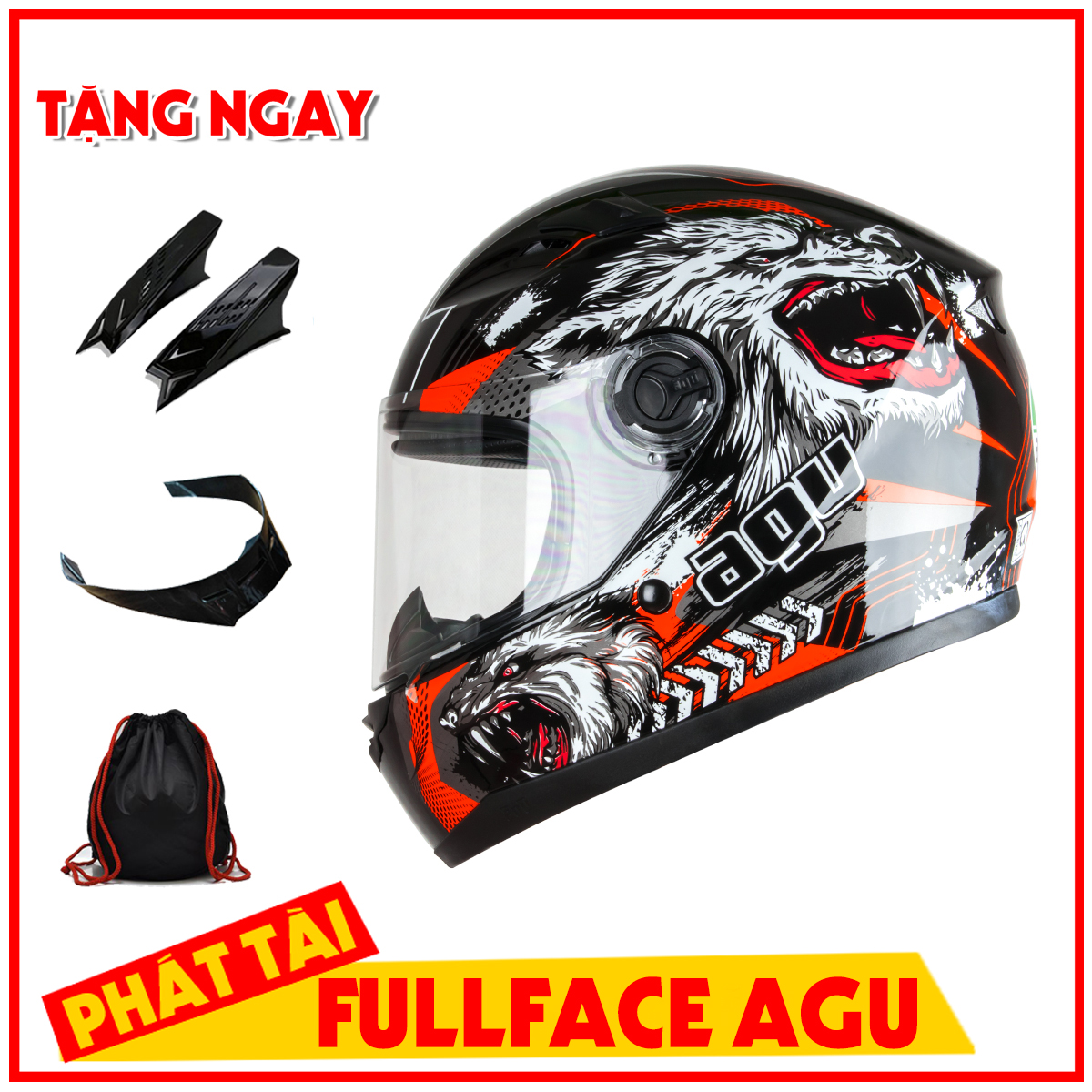 Mũ Bảo Hiểm Fullface AGU Tem Sói, Sản Phẩm Chất Lượng, Gian Hàng Uy Tín, Giá Cả Cực Tốt, Mua Ngay.