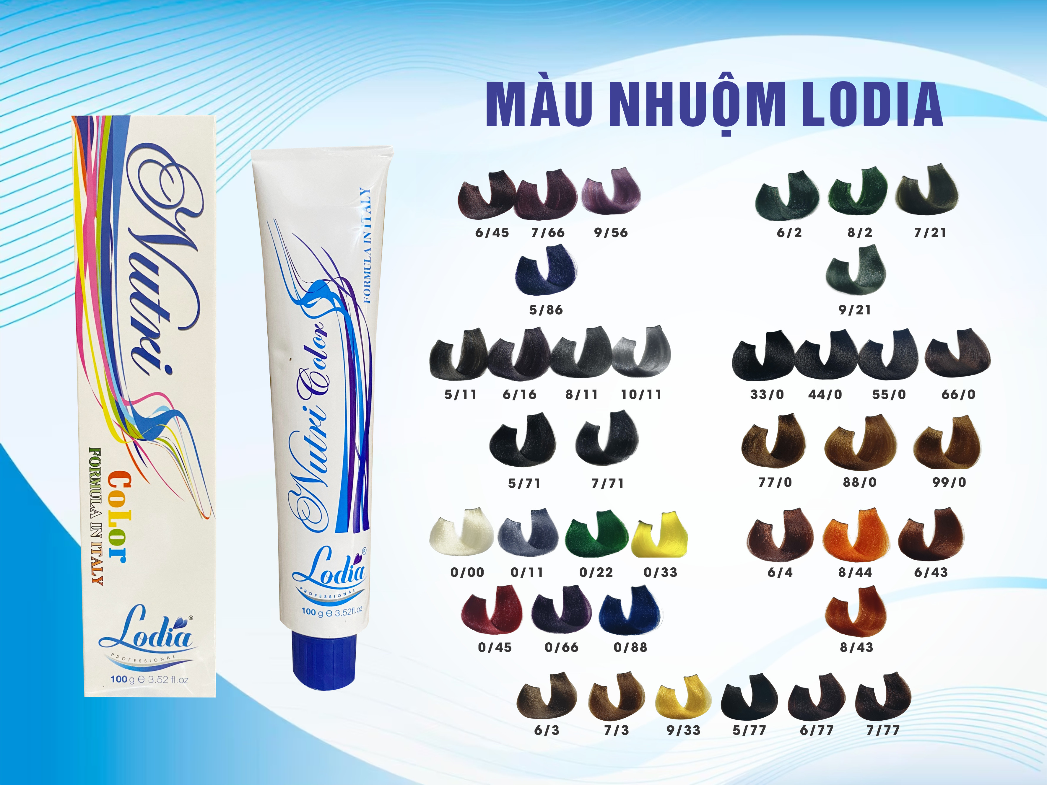 Thuốc nhuộm tóc Lodia 100ml, bảng màu nhuộm 39 màu, dành cho Salon tóc