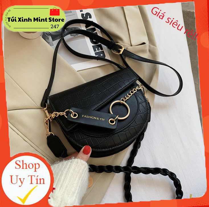 Túi xách nữ đeo chéo, túi kẹp nách tròn nắp lệch da mềm đẹp đi chơi cá tính Pt 293