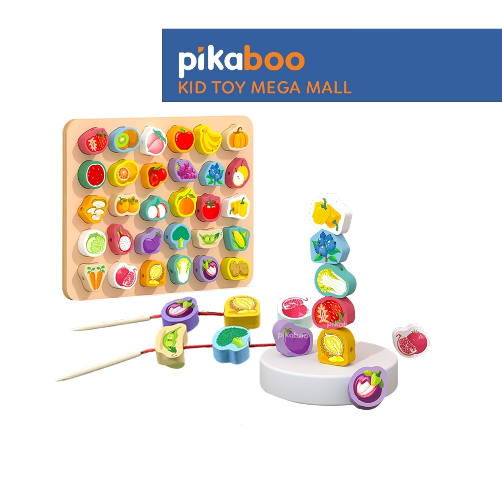Bộ đồ chơi bảng gỗ xâu hạt hoa quả Pikaboo gồm 30 chi tiết giúp bé rèn