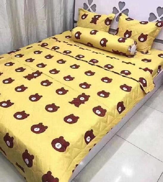 Set chăn hè - ga bọc- 2 áo gối- 1 áo gối ôm mẫu gấu vàng