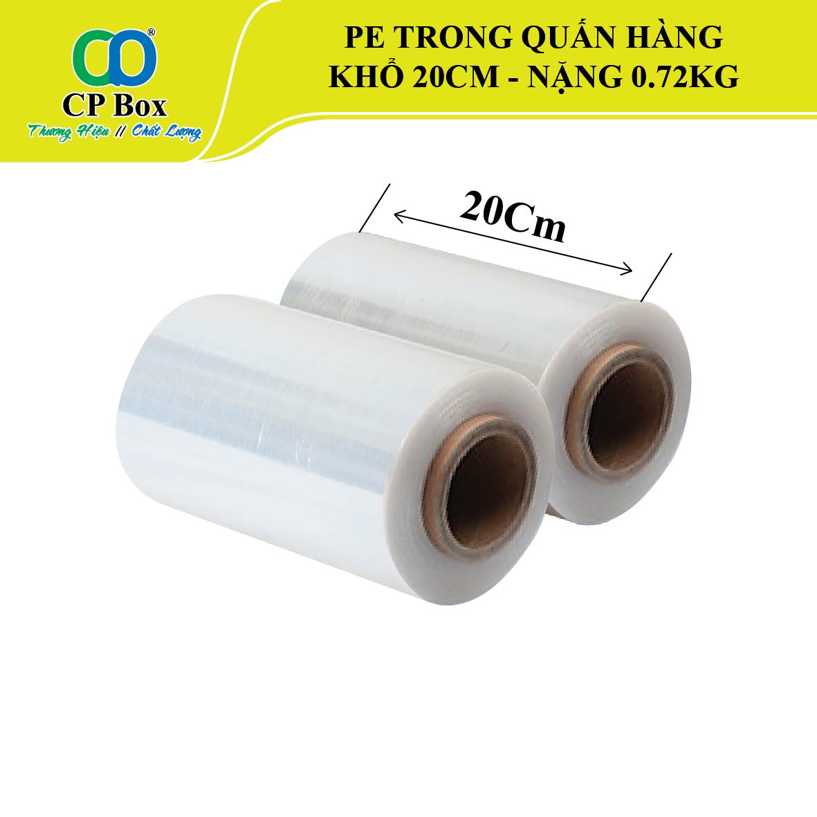 Màng PE trong khổ 20cm, nặng 0.72kg/cuộn, PE quấn hàng - CP Box