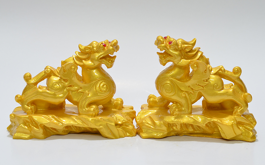 [HCM]Tượng Tỳ Hưu Đá Nguyên Cặp Màu Vàng Có Đế