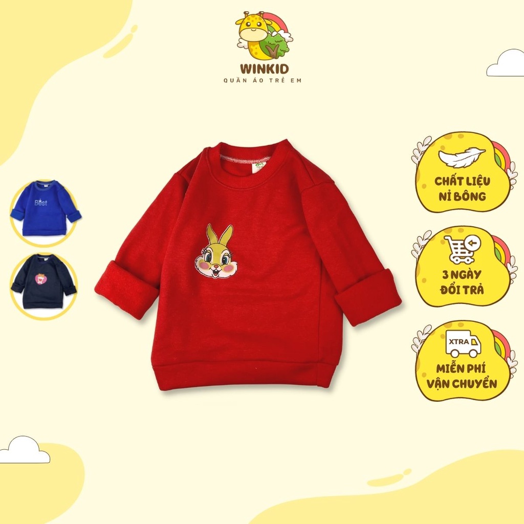 Áo nỉ bông cho bé WINKID, áo nỉ bông dài tay thu đông họa tiết động vật dễ thương - WK014