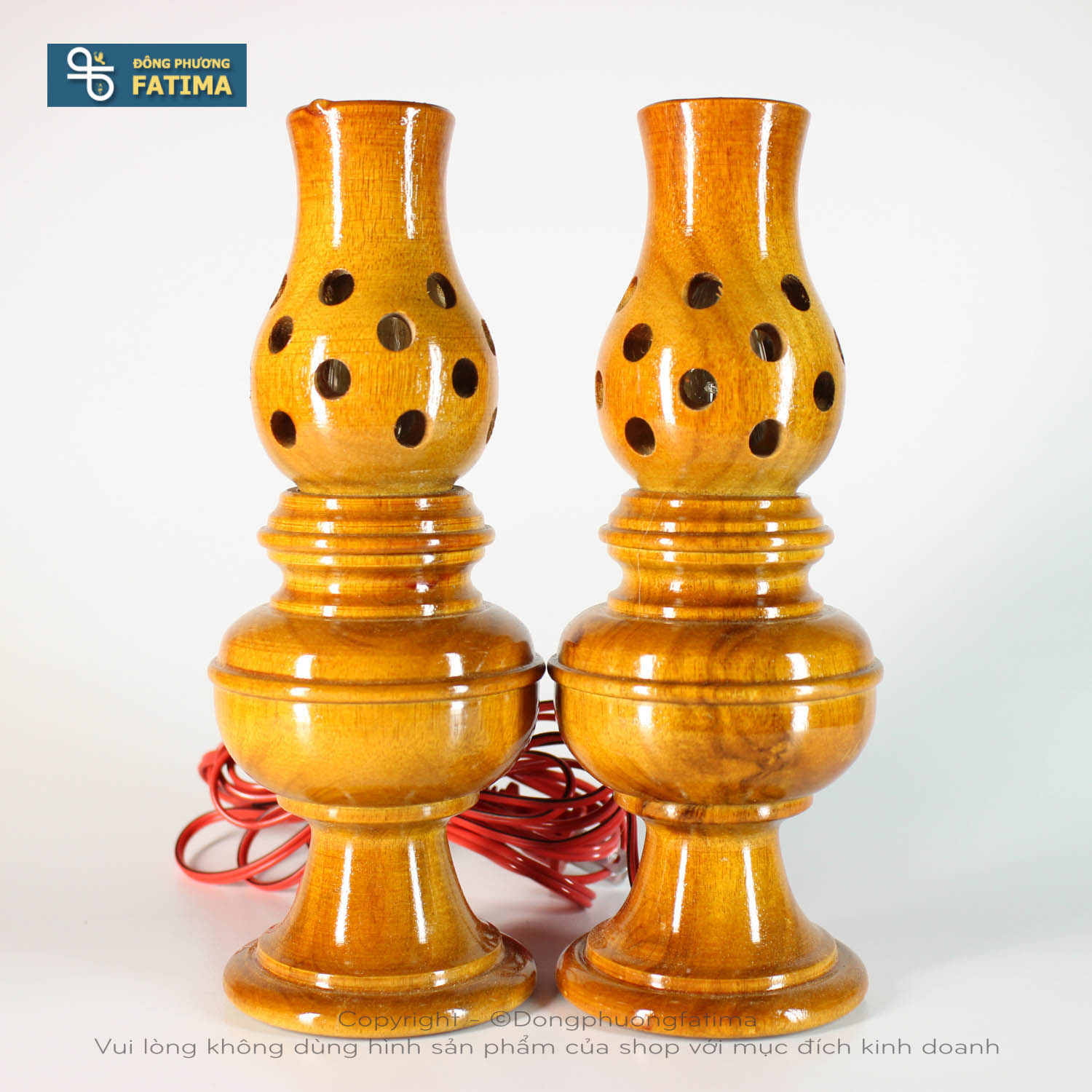 Đèn bàn thờ2 cây đèn gỗ bàn thờ 19cm