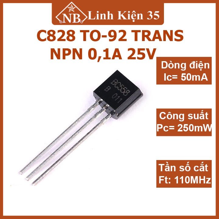 C828 , linh kiện điện tử c828 kiểu chân to-92 transistor npn 0,1a 25v