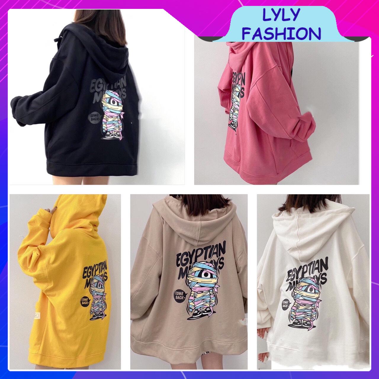 Áo Khoác Nữ Hoodie Nỉ Có Dây Kéo Form Cực Rộng họa tiết, nhiều màu