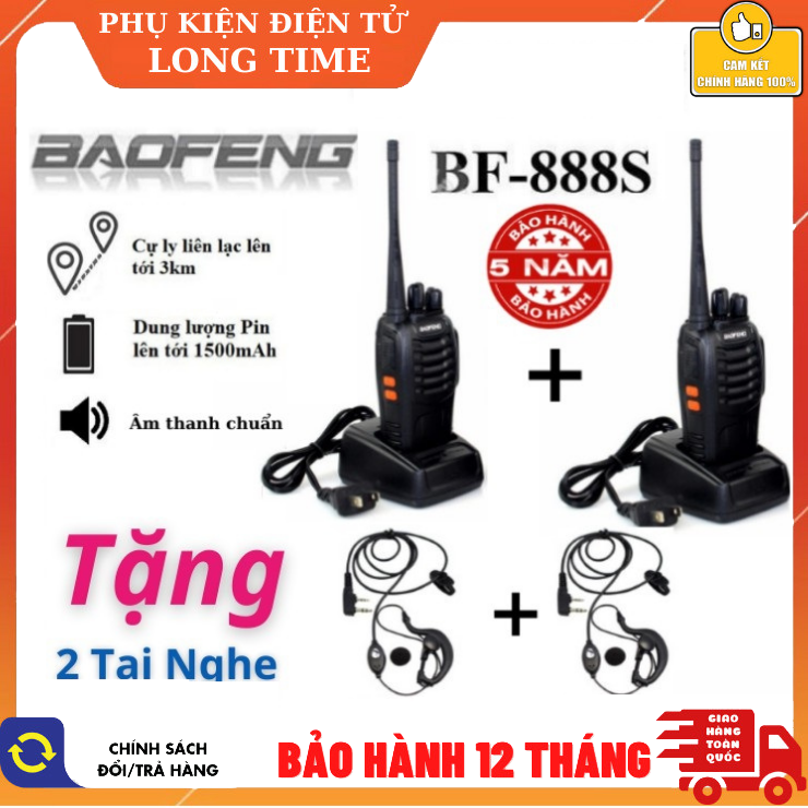 Bộ đàm cầm tay Baofeng BF-888S-Bộ đàm siêu xa,chuyên nghiệp-Combo 2 bộ đàm tặng 2 tai nghe-Bảo hành 12 tháng