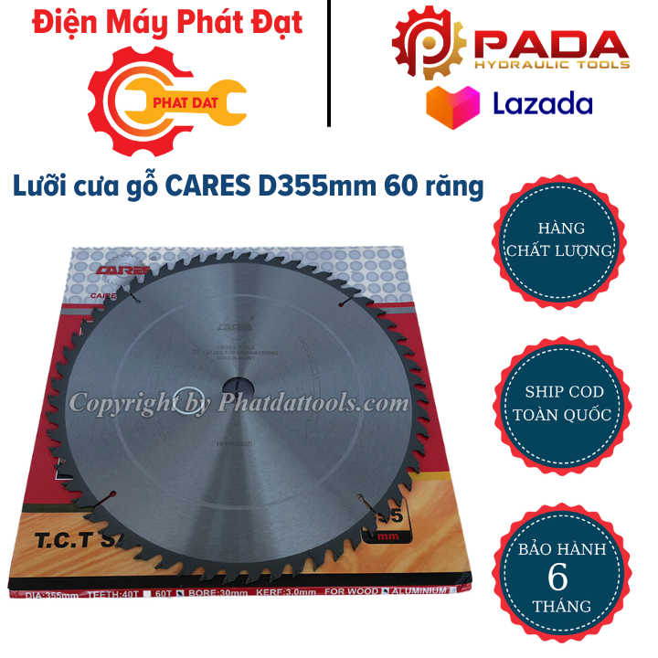 Lưỡi cưa gỗ CARES D355mm cao cấp-Lỗ cốt 25,4-30mm