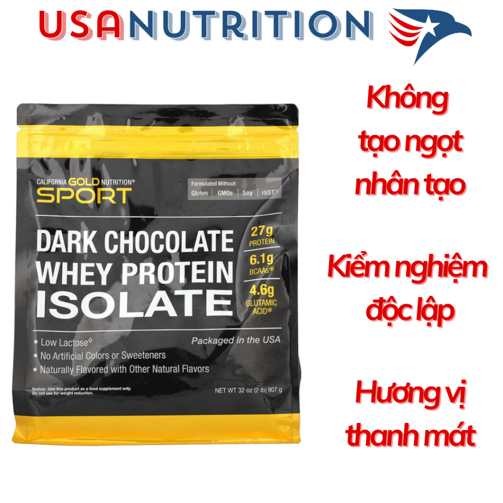 Bổ sung đạm Whey Protein Isolate ''California Gold Nutrition'' không chất tạo ngọt: 907g