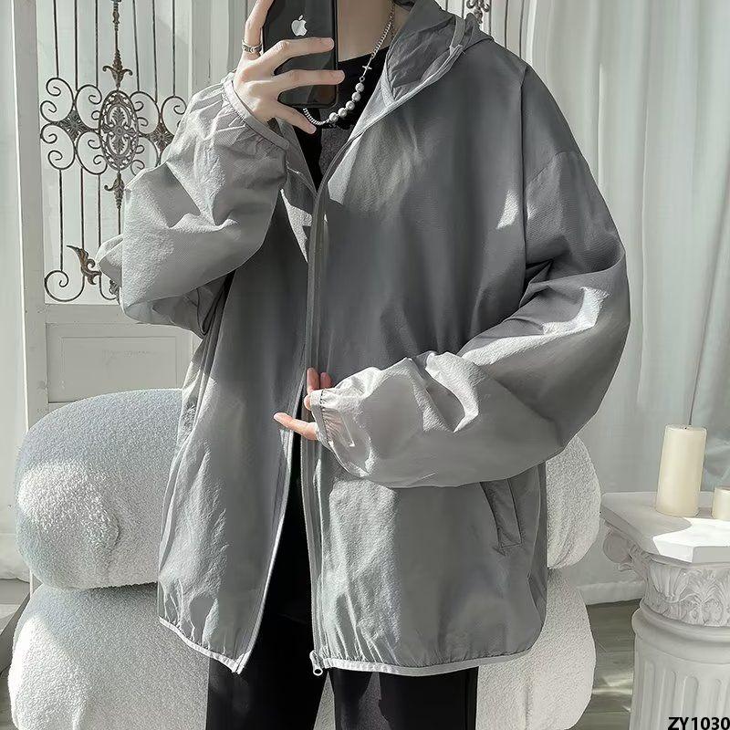 Cặp Đôi ins Áo Khoác Rộng Rãi Phong Cách Màu Trơn Sành Điệu Cho Nữ Mềm Mại Chống Nắng Áo Mùa Xuân Hè Liền Mũ Mẫu Mới