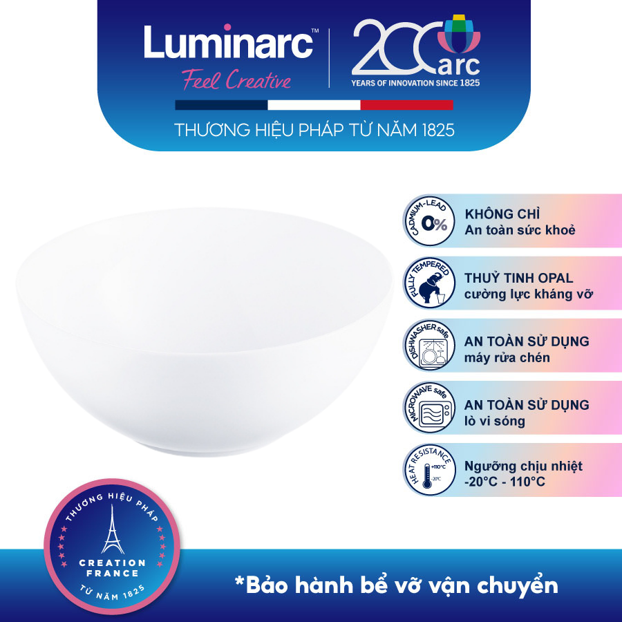 Bộ 6 Tô Thuỷ Tinh Luminarc Diwali Trắng 18cm- LUDIN3975