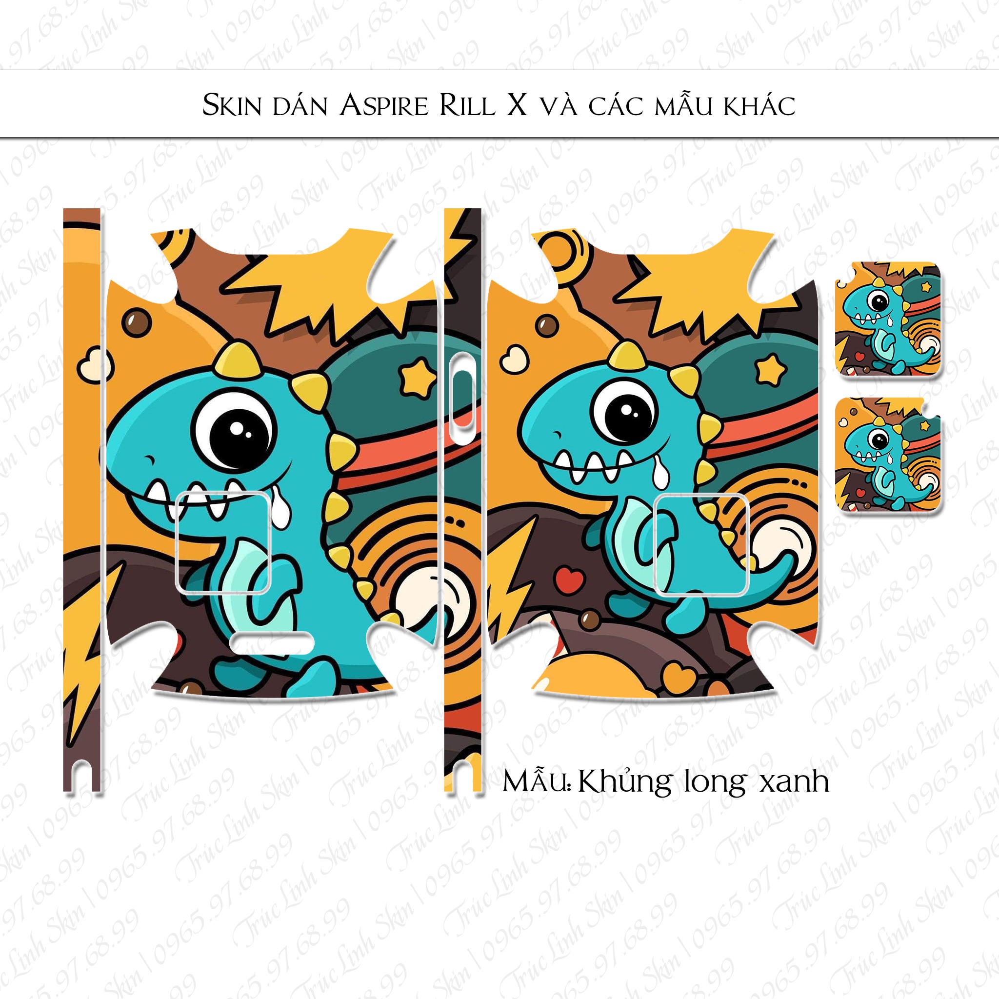 Miếng dán skin cho Riil X mẫu Khủng long xanh (decal dễ dán, đã cắt sẵn)